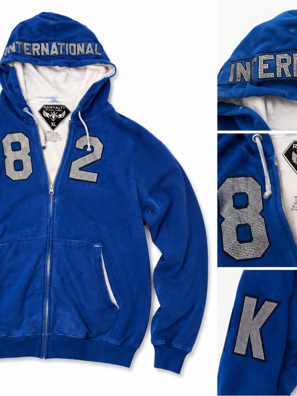 Rawyalty Blue Rhinestone '82' Zip Hoodie